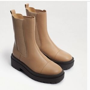 SAM EDELMAN Wellington Lug Sole Chelsea Leather Sesame Tan Boots Women SZ 7